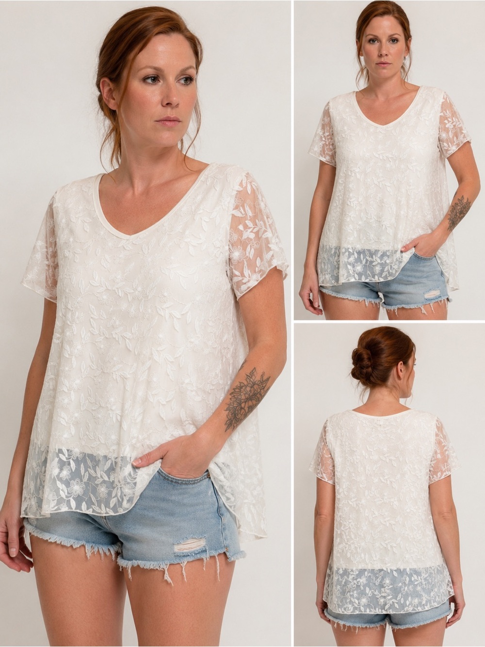 POL Ivory Embroidered Mesh Top – Size Small